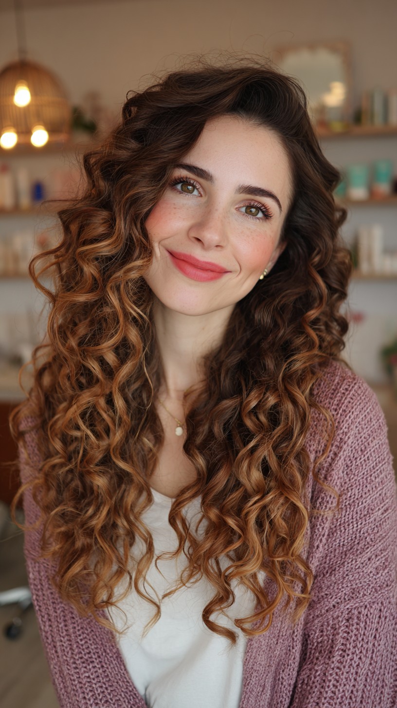 Sumptuous Chestnut Waves with Soft Highlights