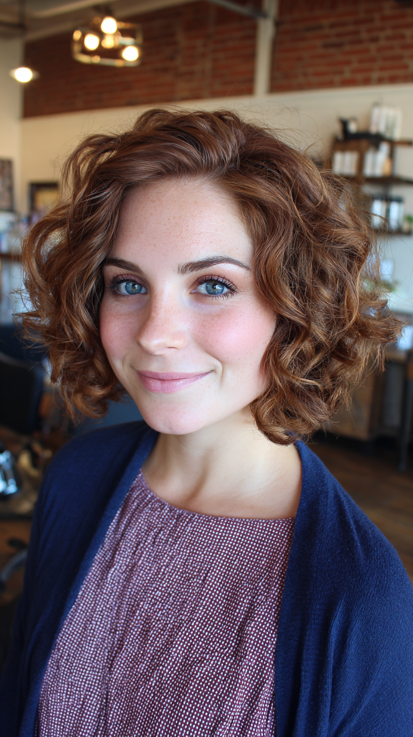 Textured Copper Curly Bob with Defined Curls