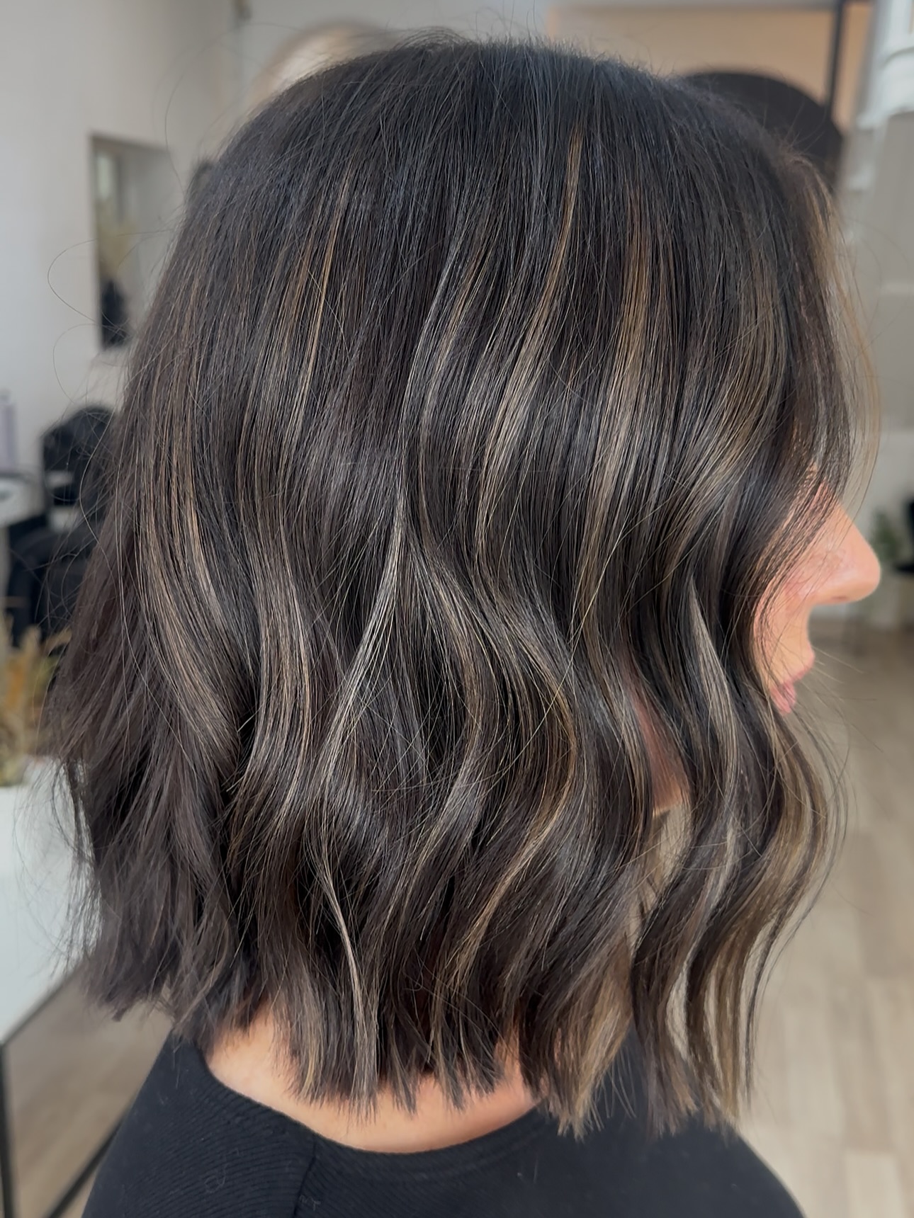 Textured Dark Brown Balayage with Soft Beachy Waves