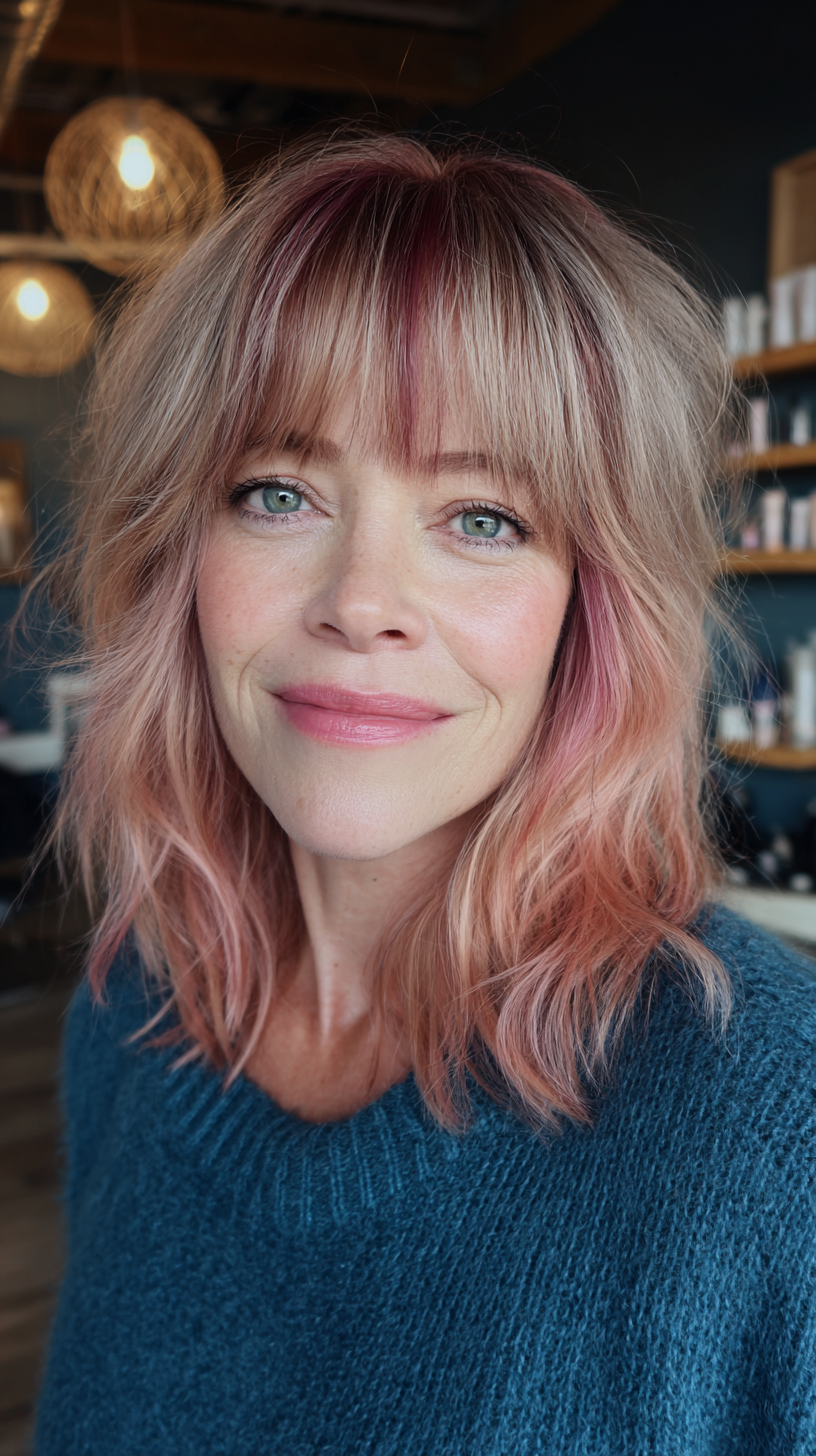 Textured Medium-Length Hair with Burgundy Lowlights