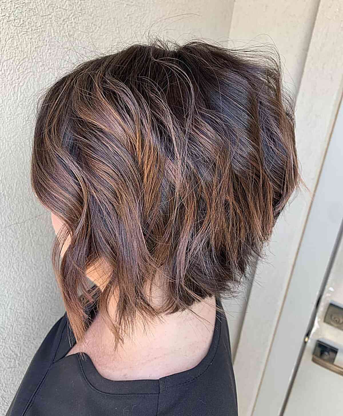 Textured Short Fluffy Bob with Subtle Highlights