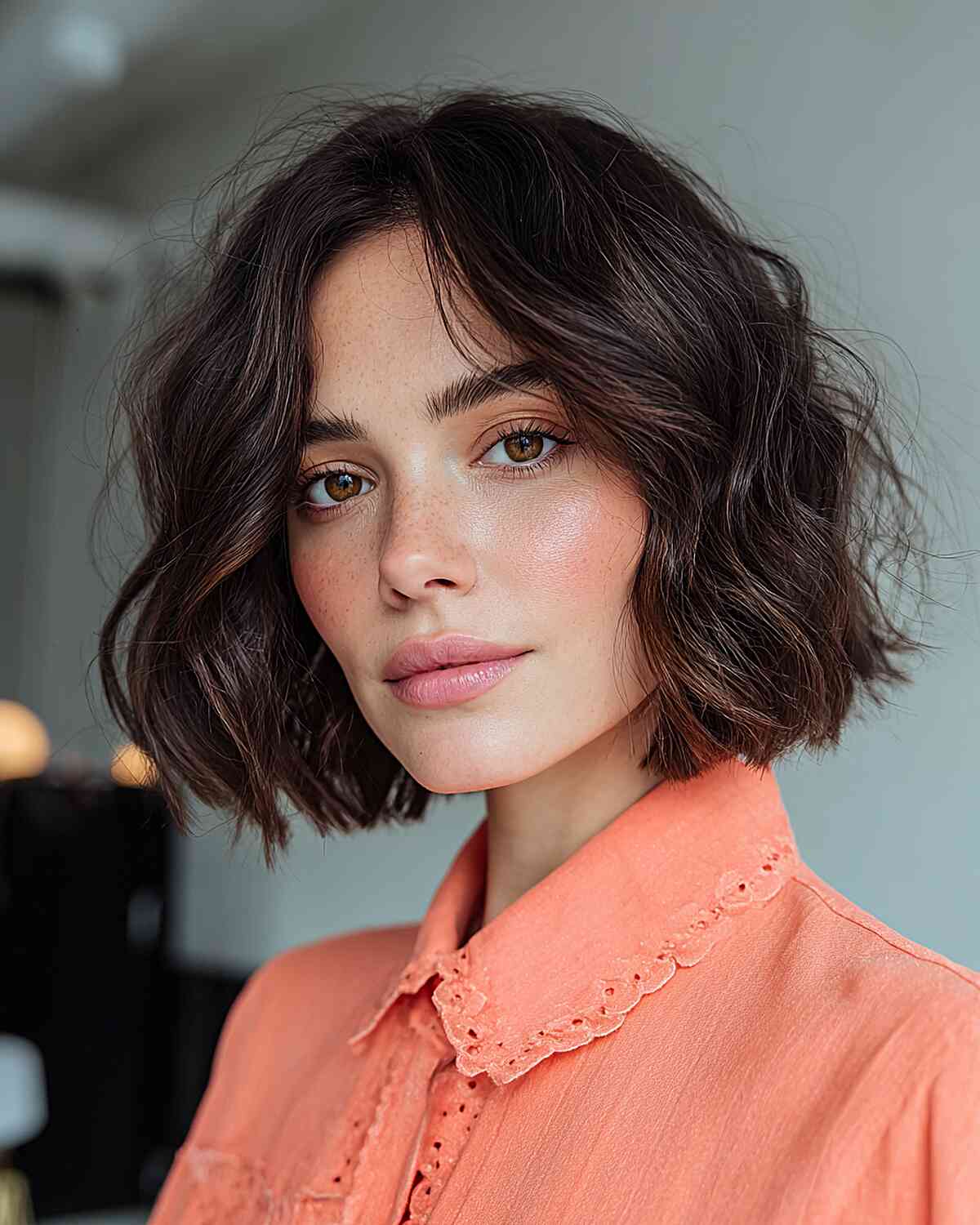 Textured Wavy Bob with Side Bangs