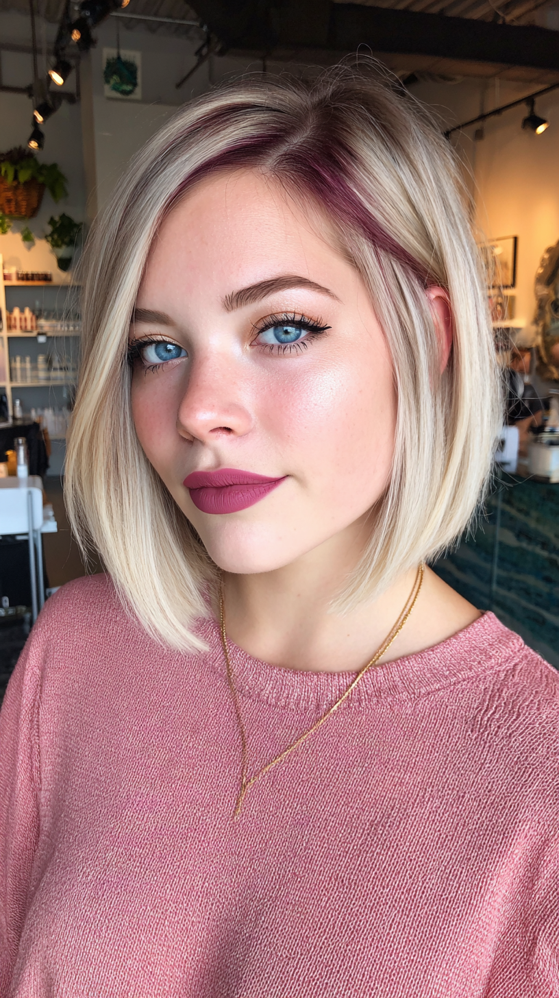 Trendy Textured Bob with Burgundy Lowlights