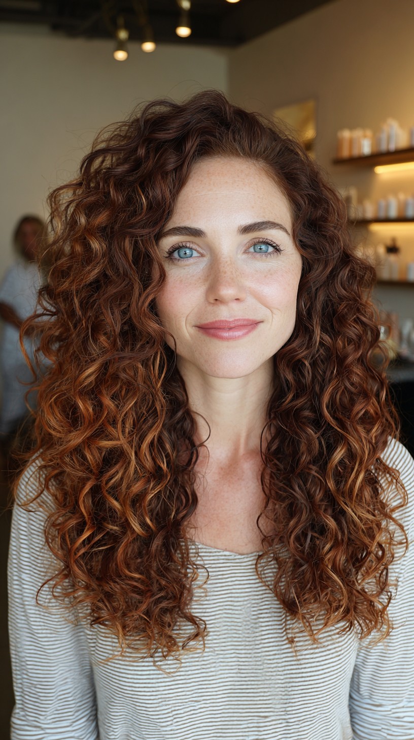 Vibrant Copper Curls with Textured Volume