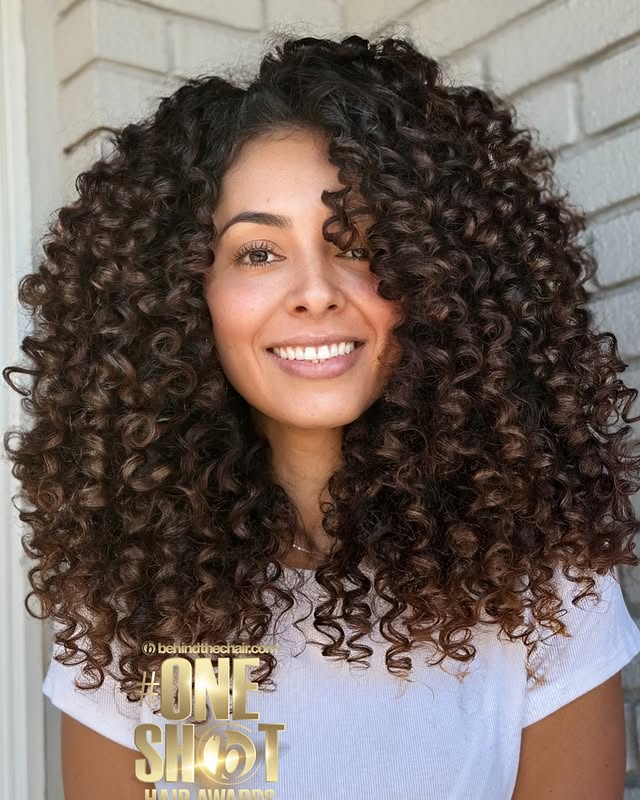 Voluminous Caramel Curly Shag
