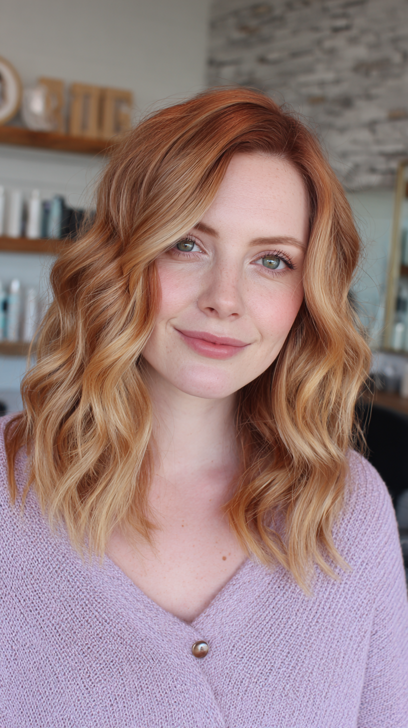 Warm Copper Waves with Subtle Burgundy Lowlights