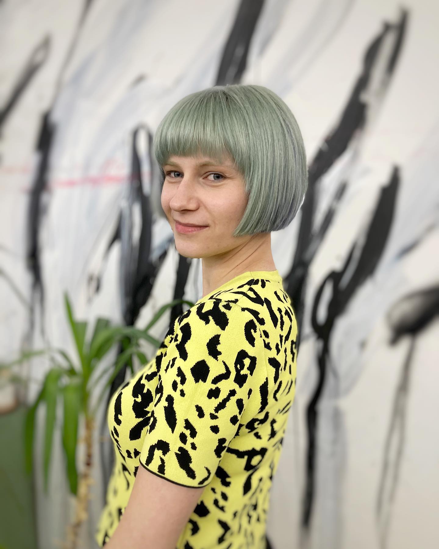 Bold Mint Green Blunt Bob with Straight Edges