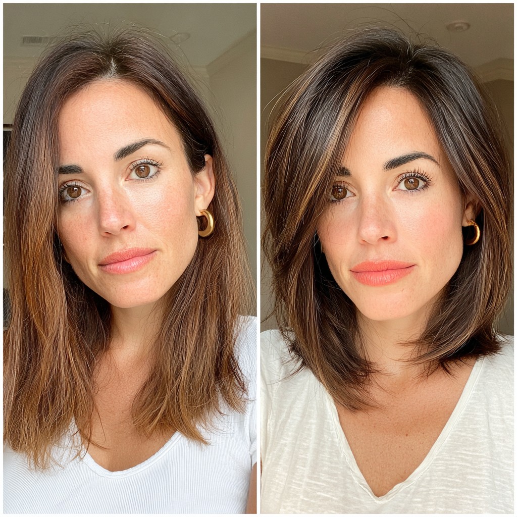 Brunette Textured Lob with Soft Balayage