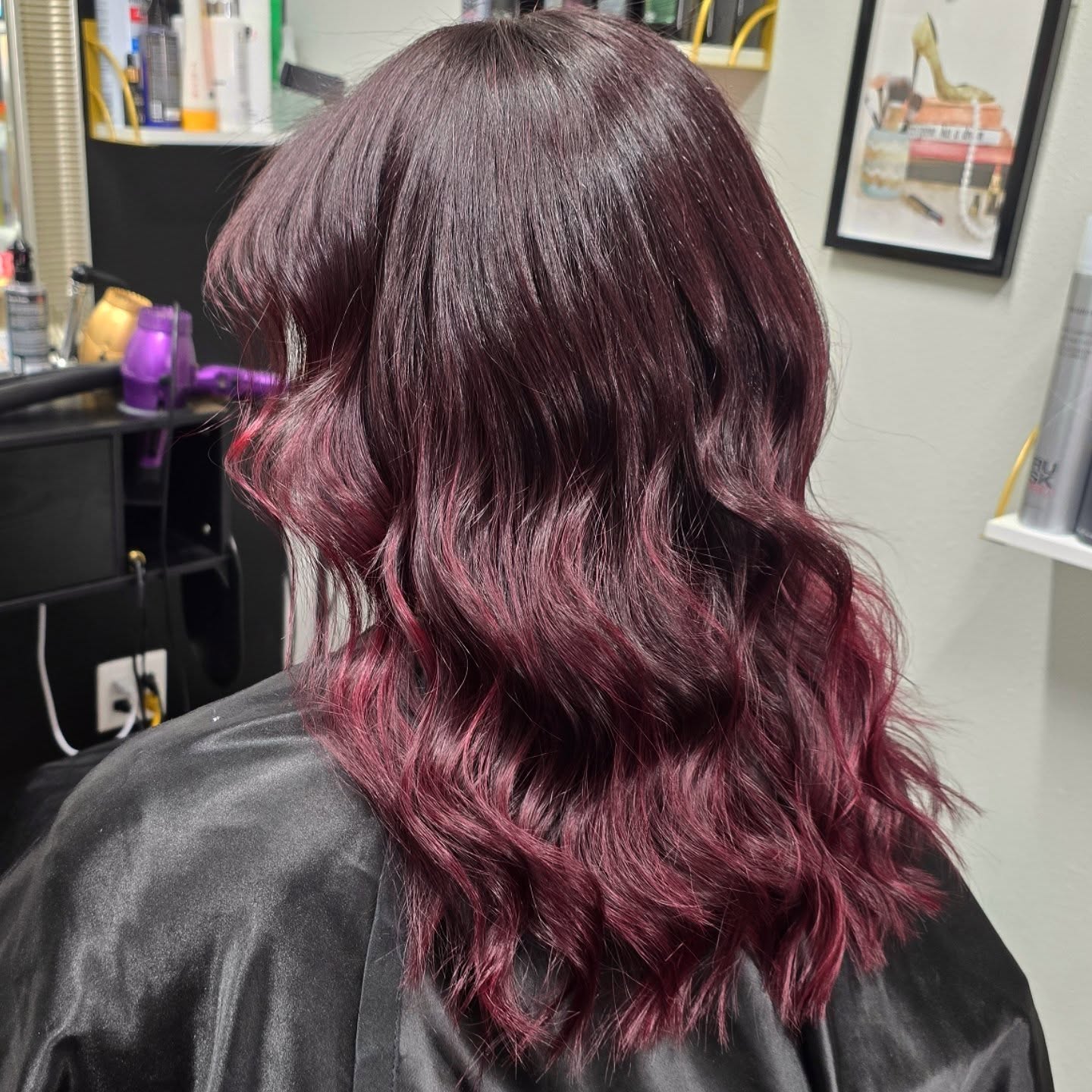 Chic Cherry Chocolate Waves with Defined Curls