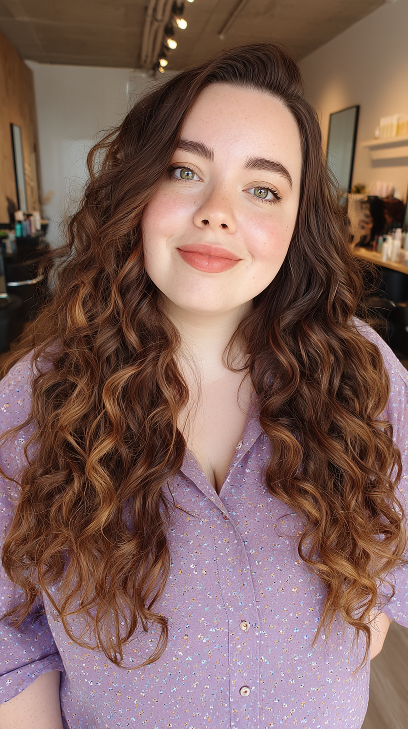 Chic Curly Layers with Face-Framing Highlights