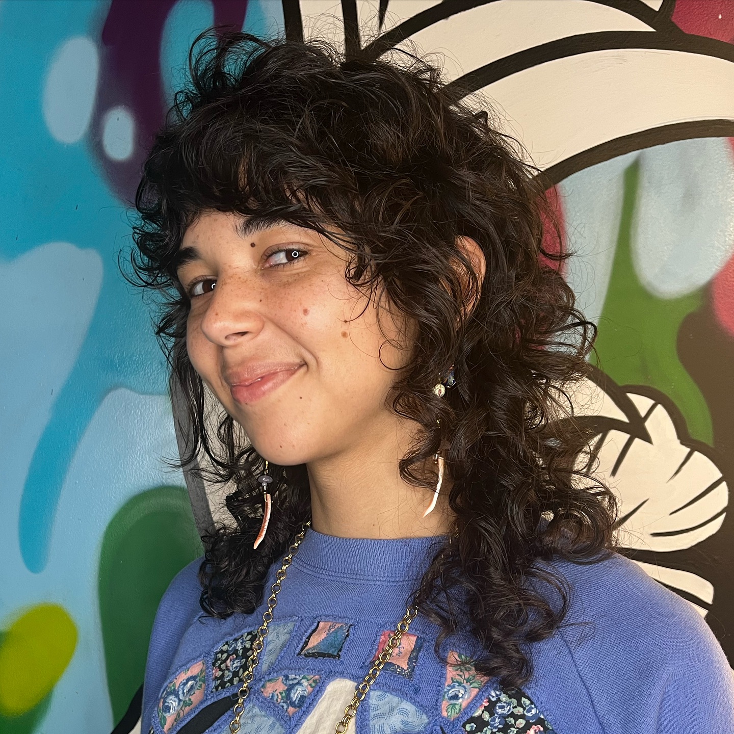 Chic Curly Wolfcut with Defined Curls and Layered Texture