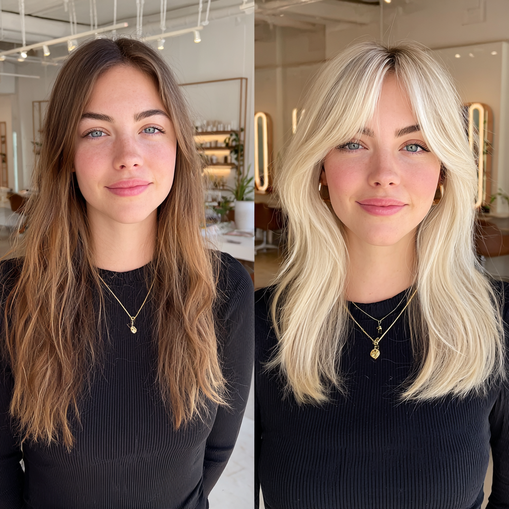 Chic Textured Medium-Length Hair with Bright Blonde Highlights