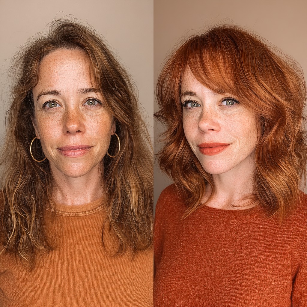 Copper Waves with Perfect Shoulder-Length Cut