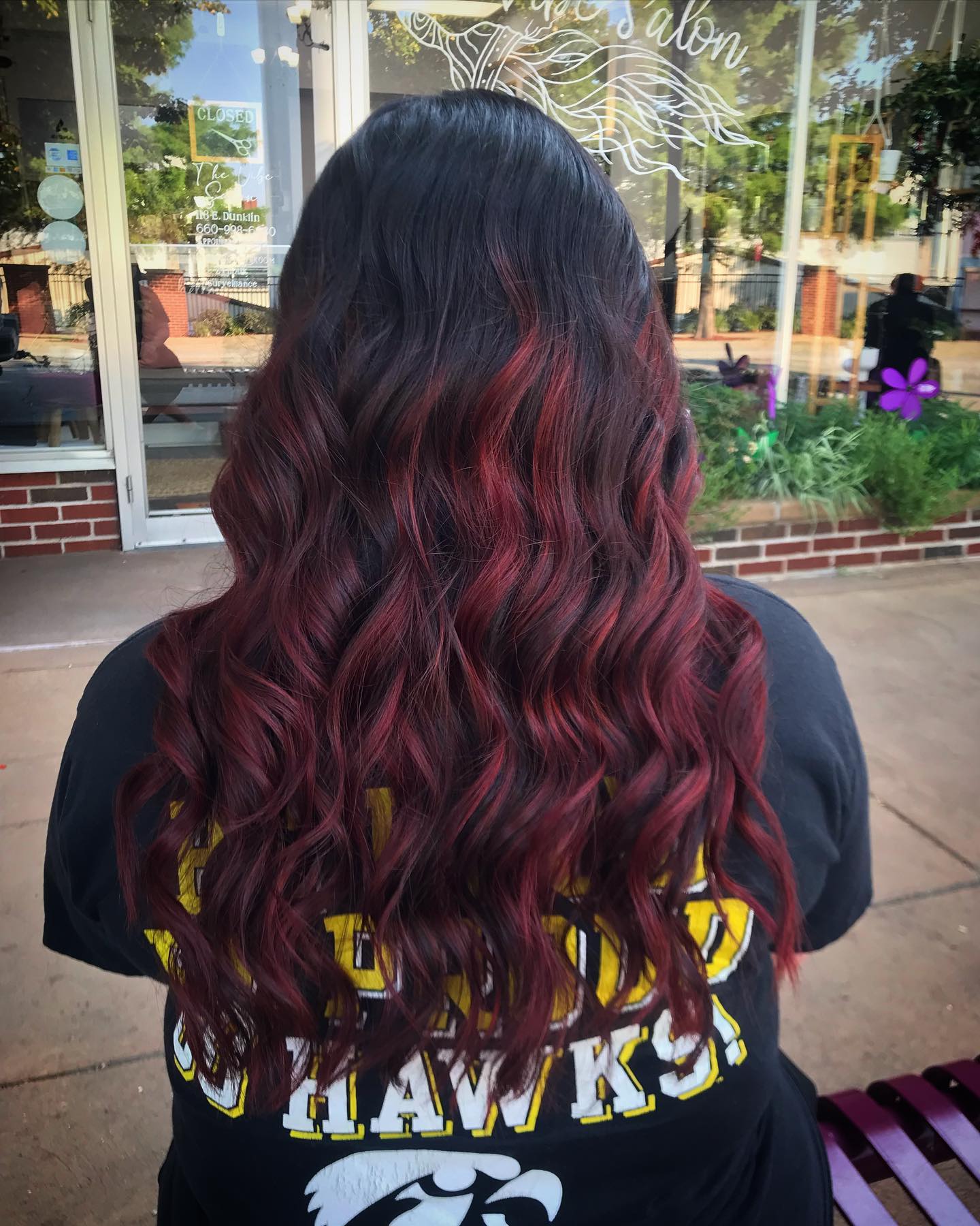 Dynamic Cherry Chocolate Balayage with Cascading Waves