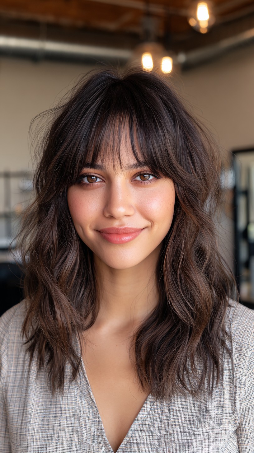 Effortless Boho Waves with Wispy Bangs