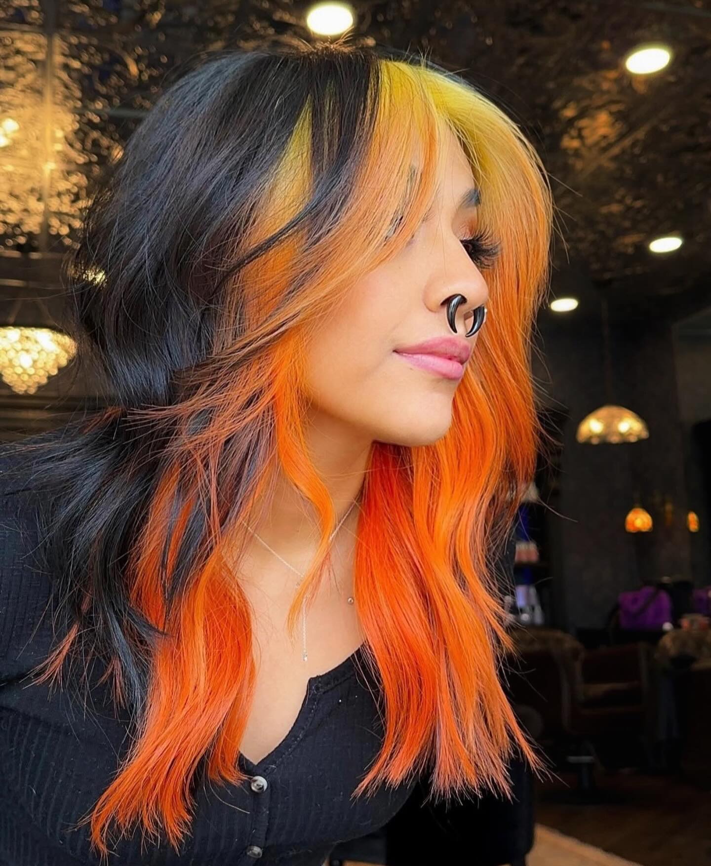 Fiery Sunset Wolf Cut with Contrasting Roots
