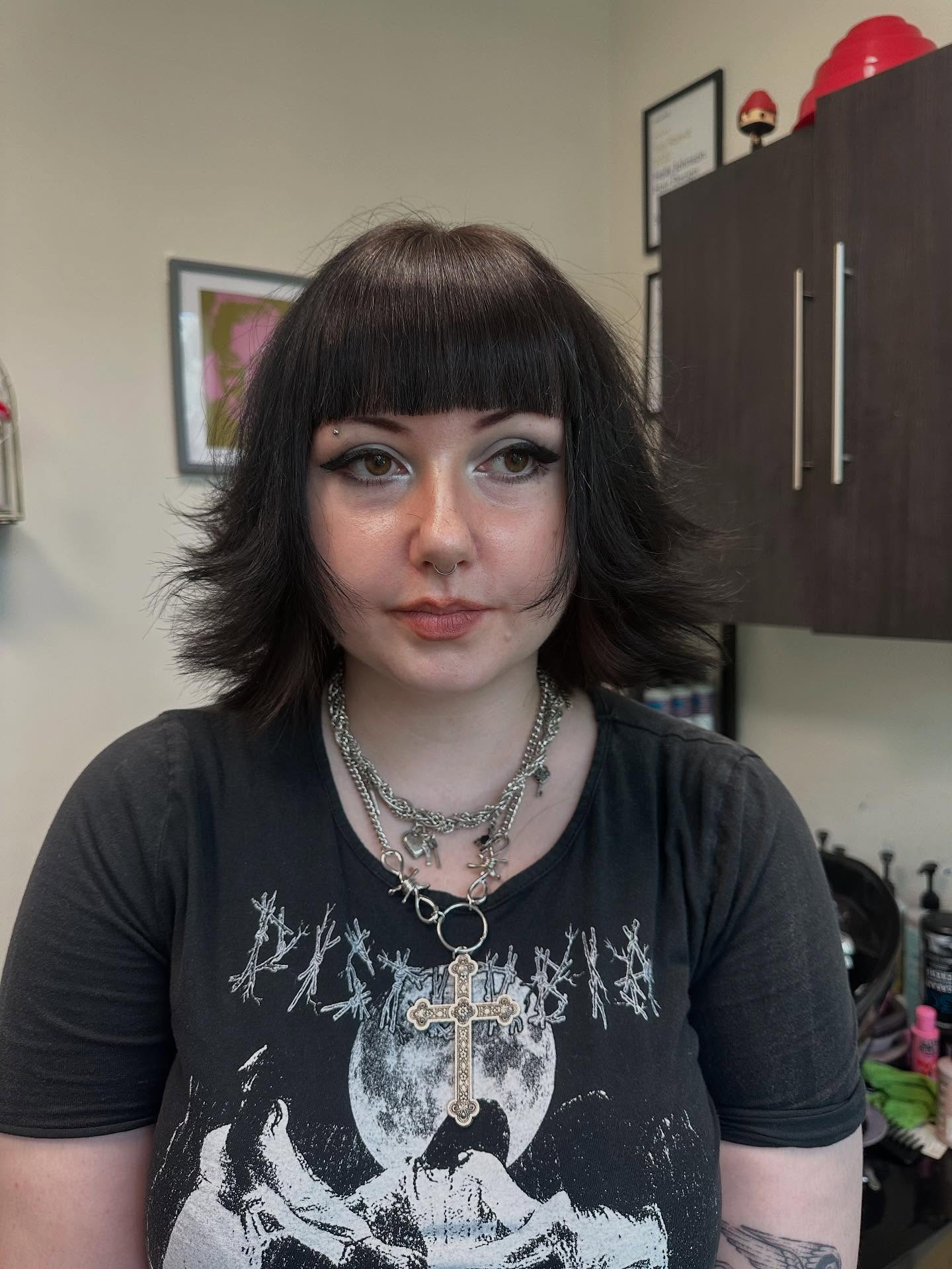 Jet-Black Shag with Razor-Cut Bangs