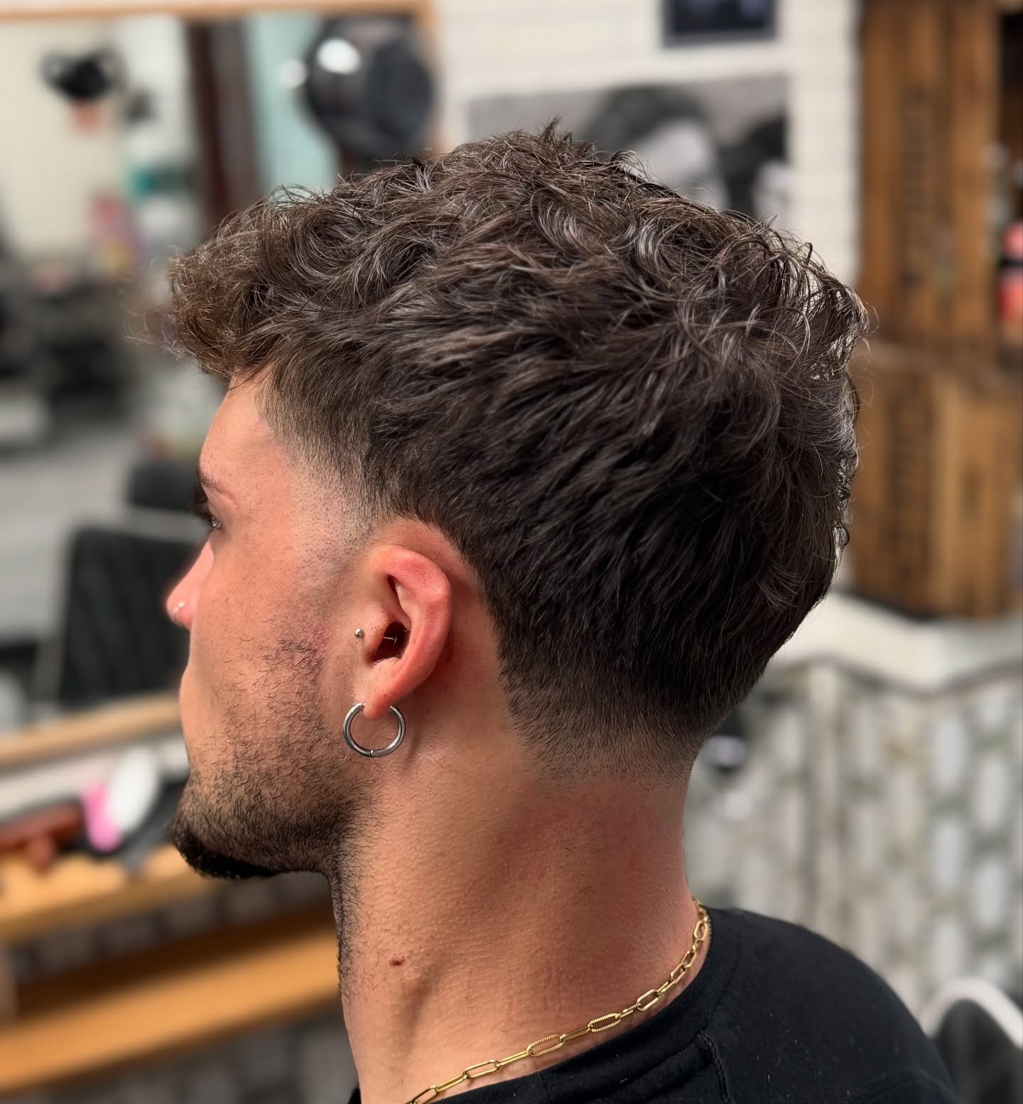 Natural Curly Textured Top with Defined Taper