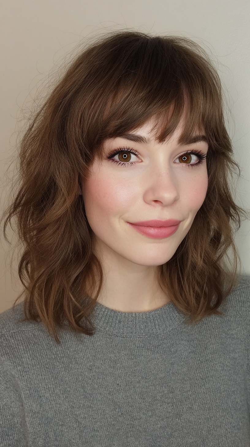 Playful Textured Mid-Length Cut with Soft Side Bangs