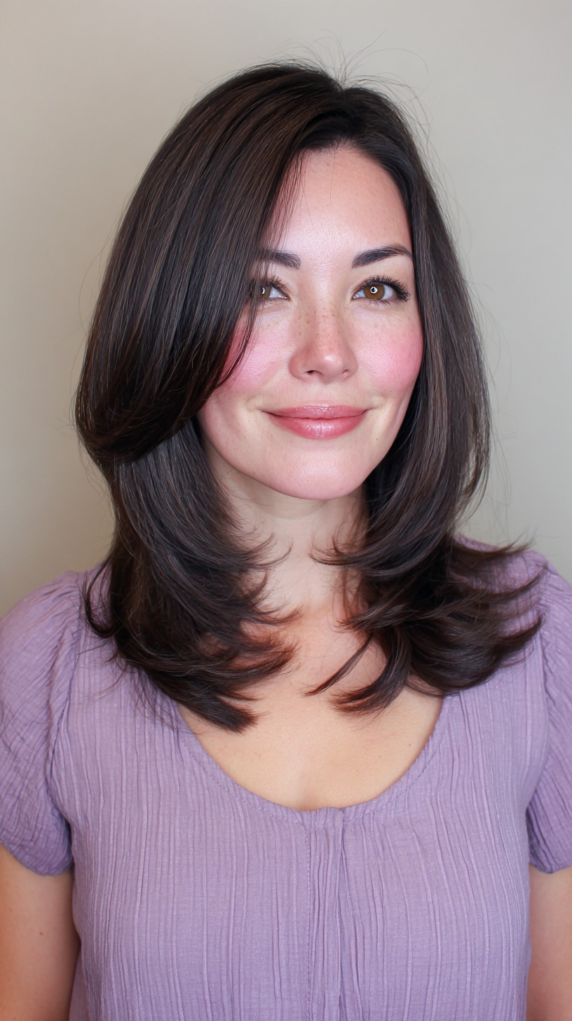 Pristine Brunette Layers with Soft Flair