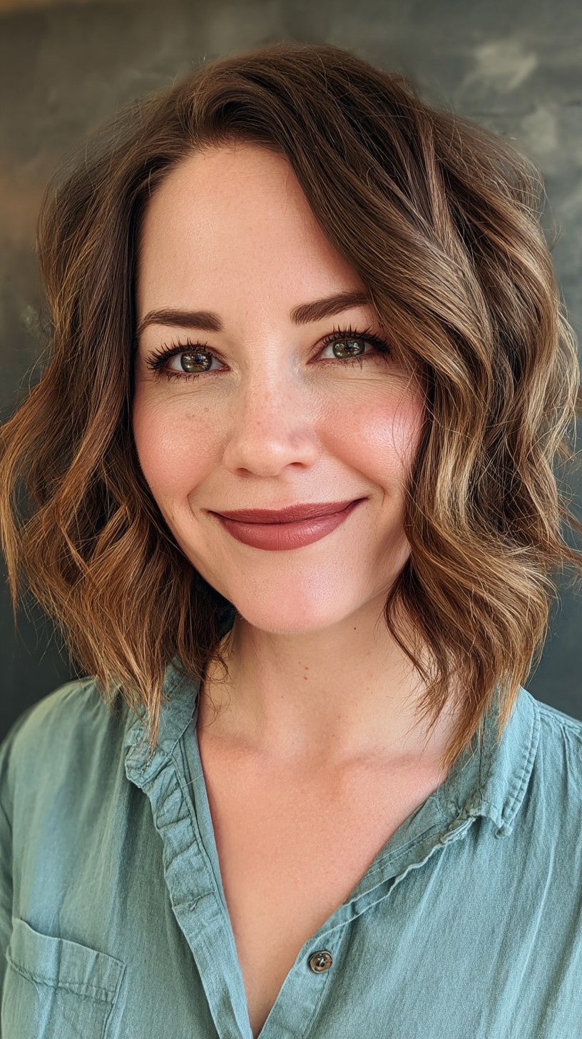 Rich Auburn Waves with Side-Swept Bangs