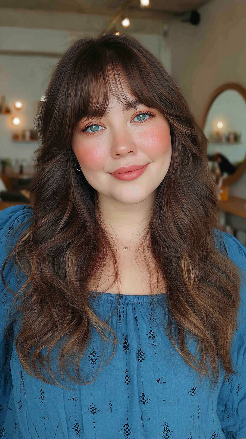 Soft Layered Waves with Face-Framing Bangs
