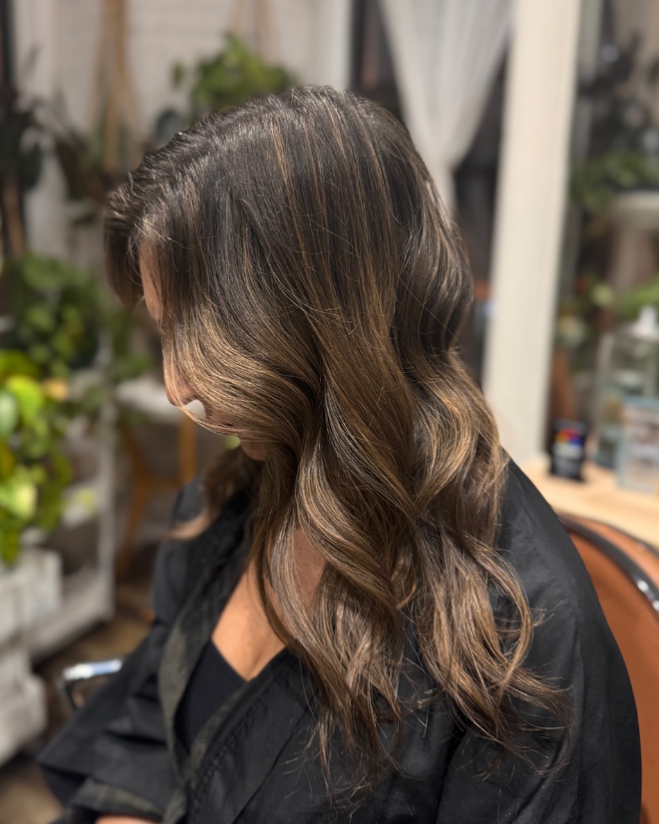 Softly Layered Brunette with Honeyed Highlights