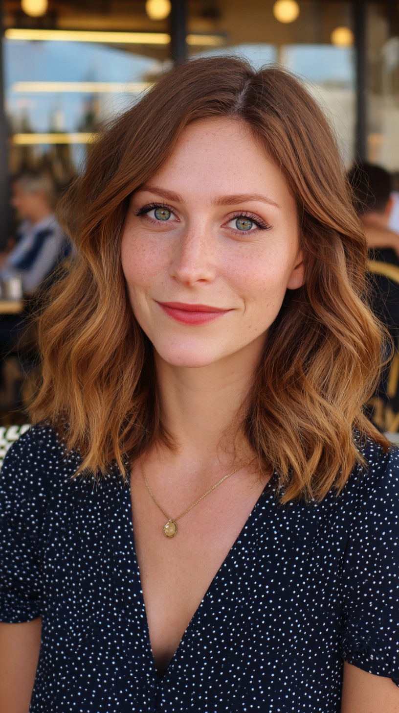 Softly Tousled Caramel Layers with Deep Side Part