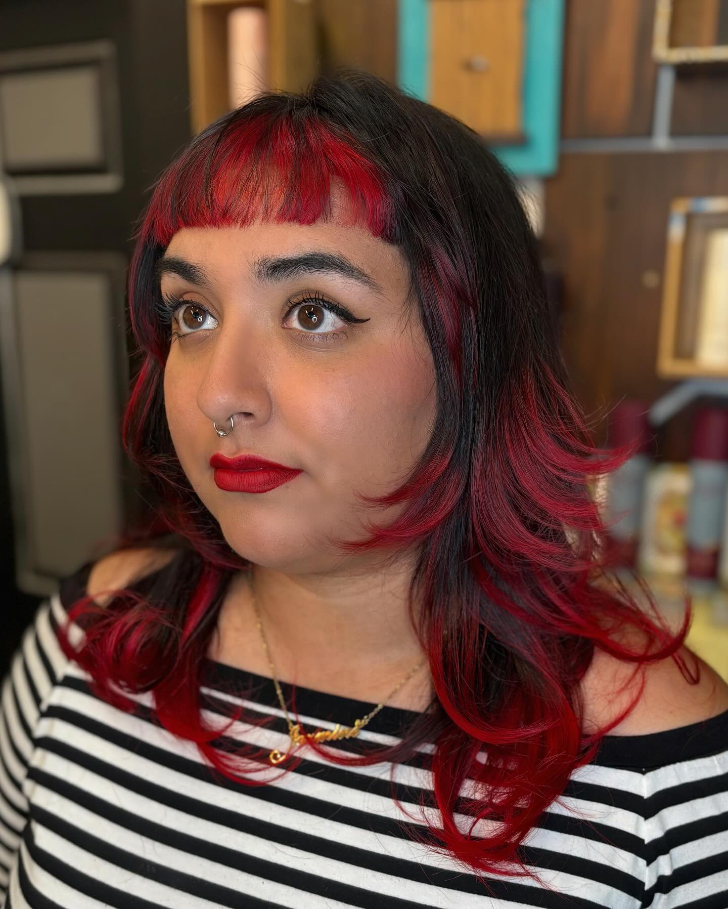 Striking Crimson and Ebony Split-Tone Bob