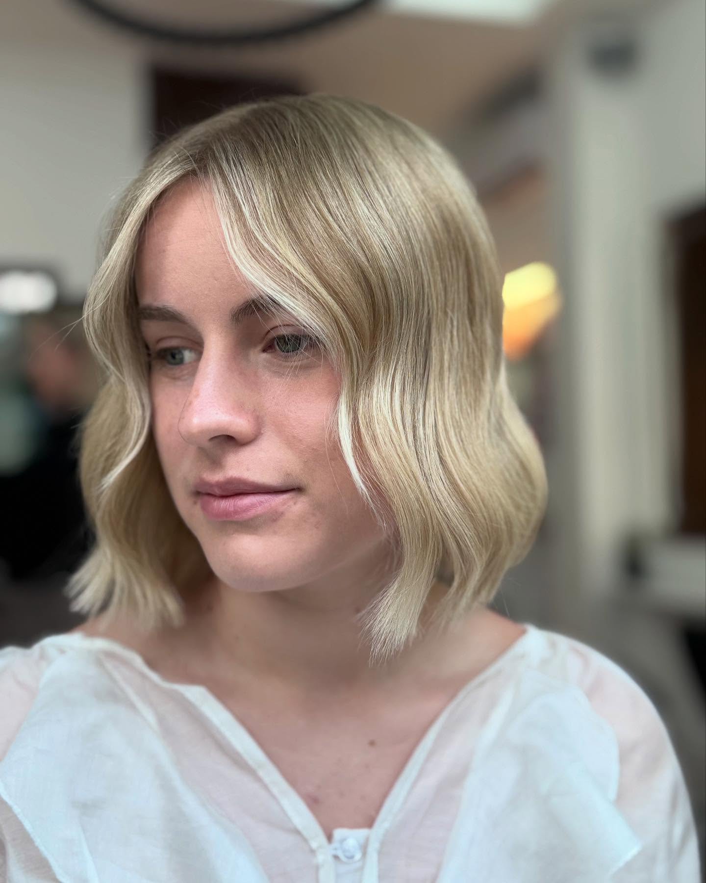 Stylish Beachy Wave Bob with Soft Blonde Tones