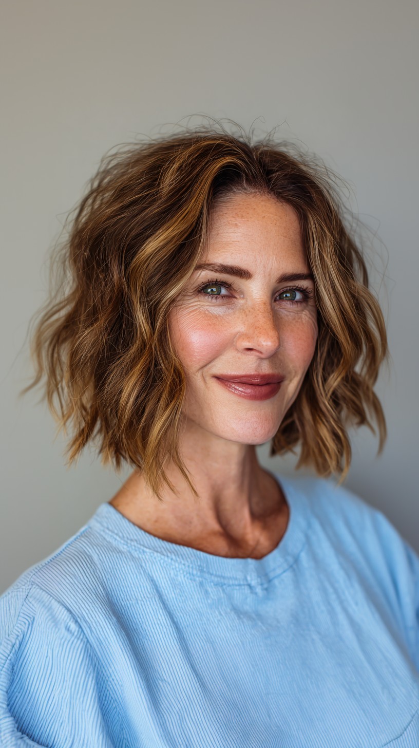 Subtle Sun-Kissed Wavy Bob