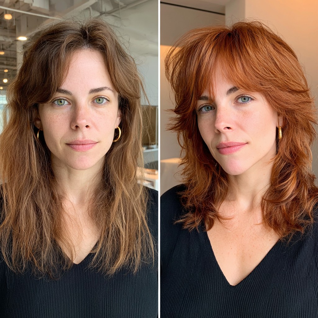 Textured Auburn Transformation with Face-Framing Layers