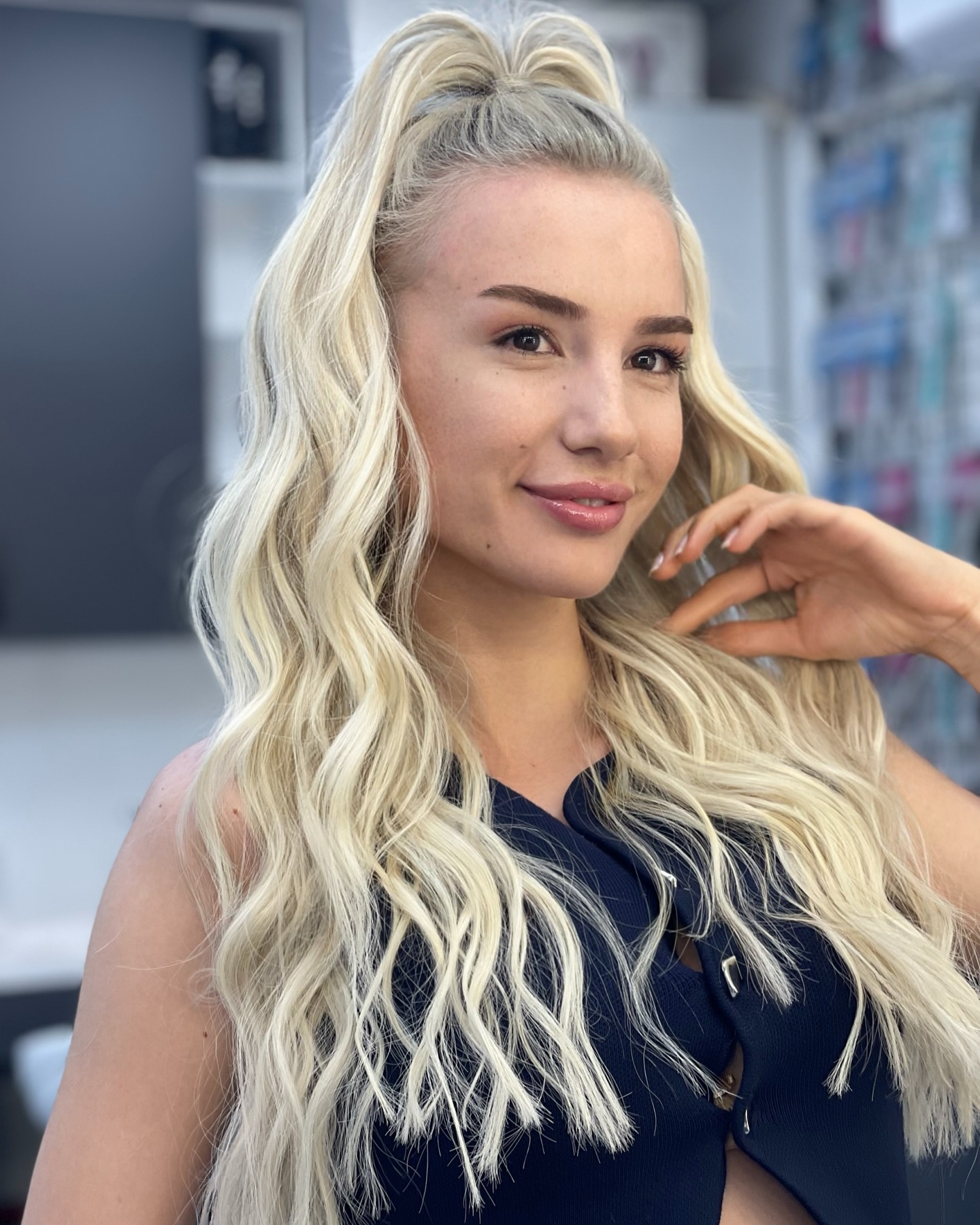 Textured Cool Blonde Waves with Half-Up Styling