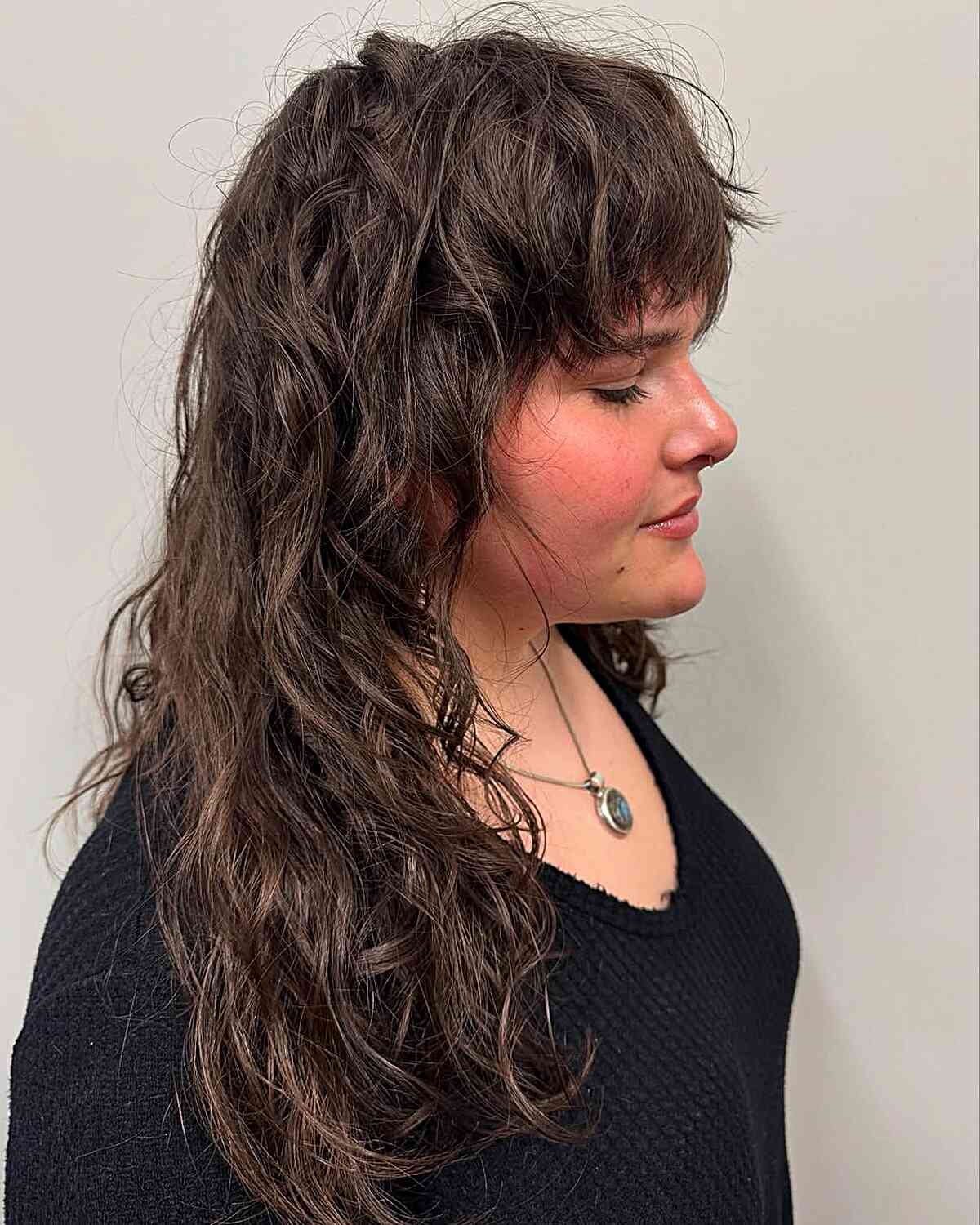 Textured Modern Mullet with Soft Bangs