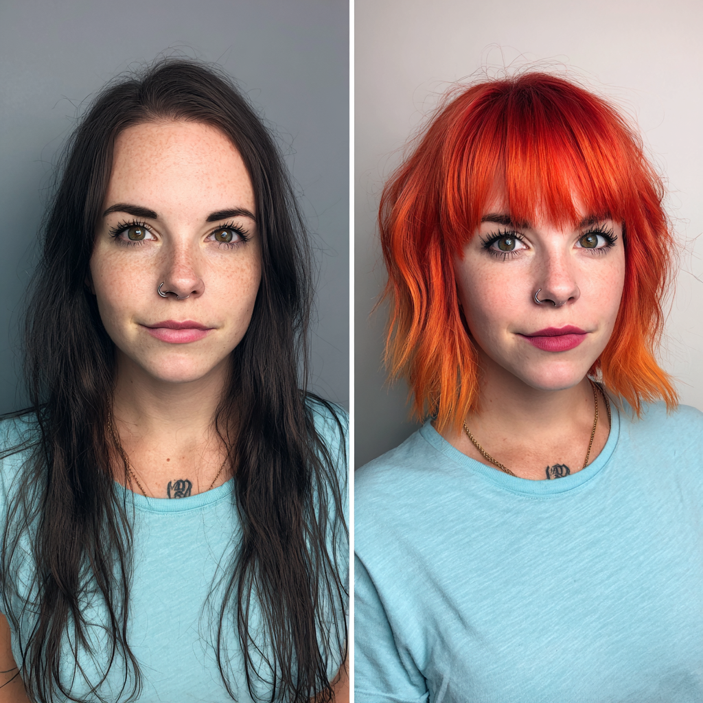 Vibrant Textured Bob with Bold Orange Highlights