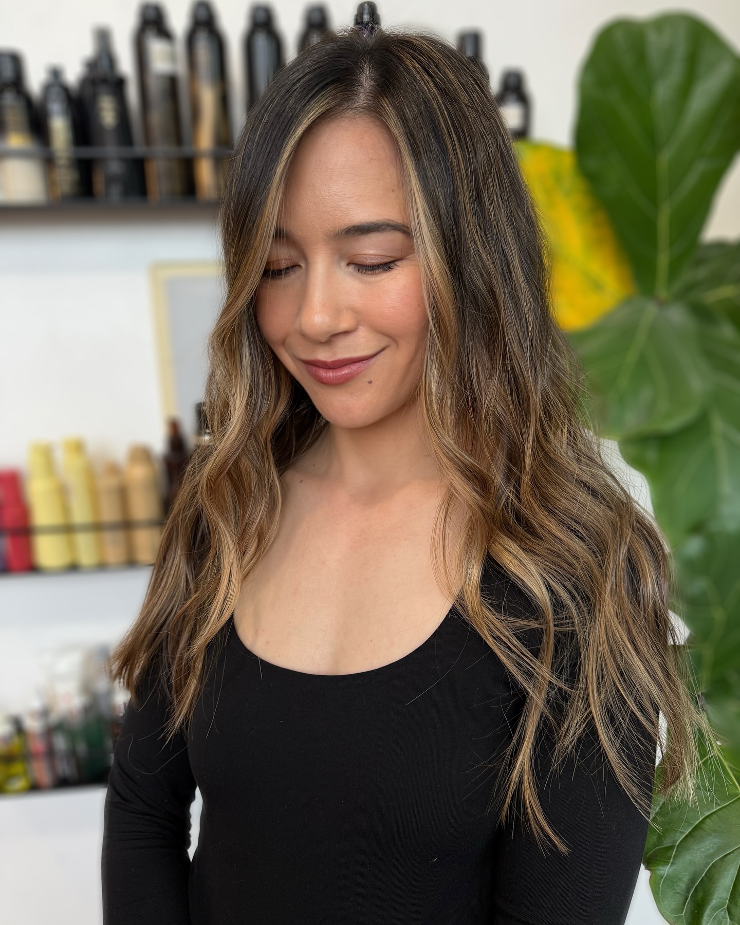 Warm Brunette Waves with Delicate Caramel Highlights