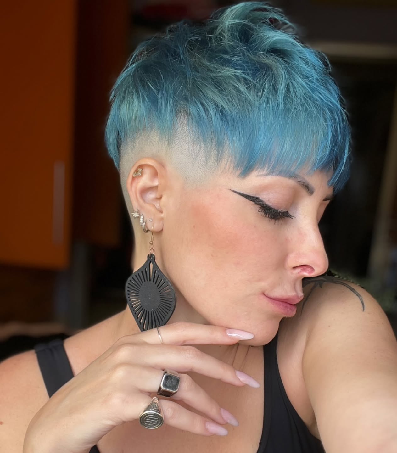 Aqua-Toned Textured Crop with Shaved Sides