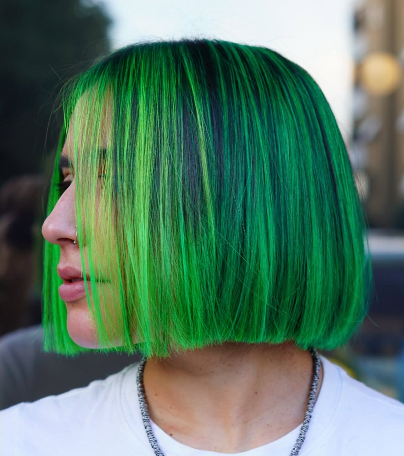 Bright Lime and Forest Green Blunt Bob
