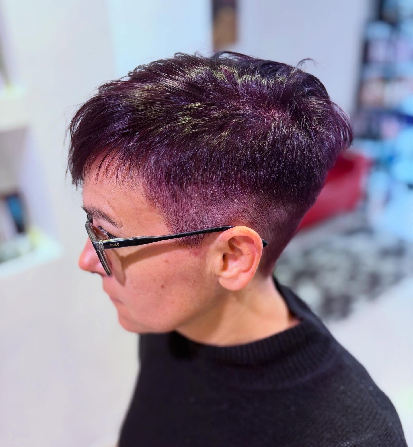 Edgy Purple-Toned Tapered Pixie Cut