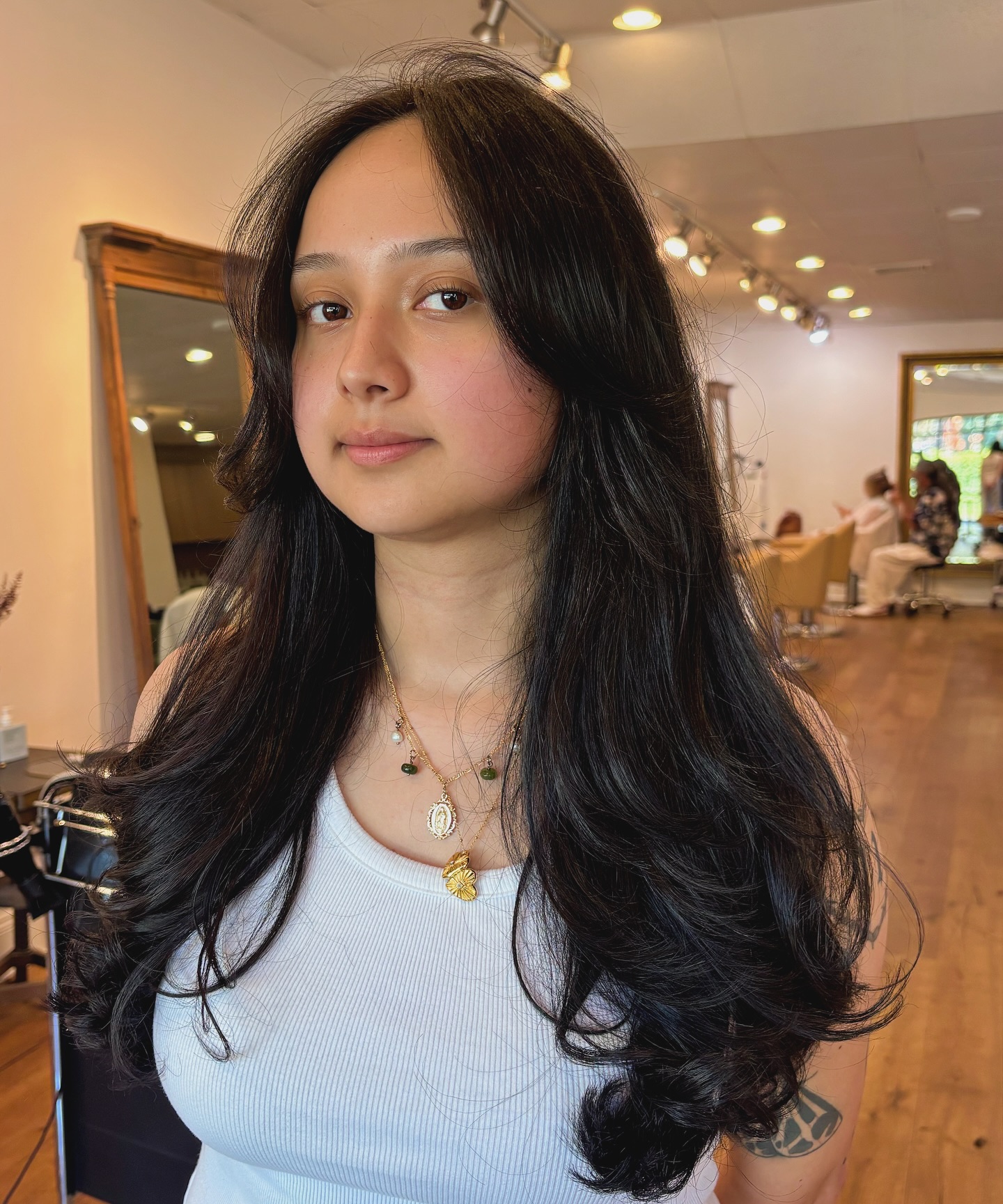 Luxurious Black Waves with Chest-Length Cut
