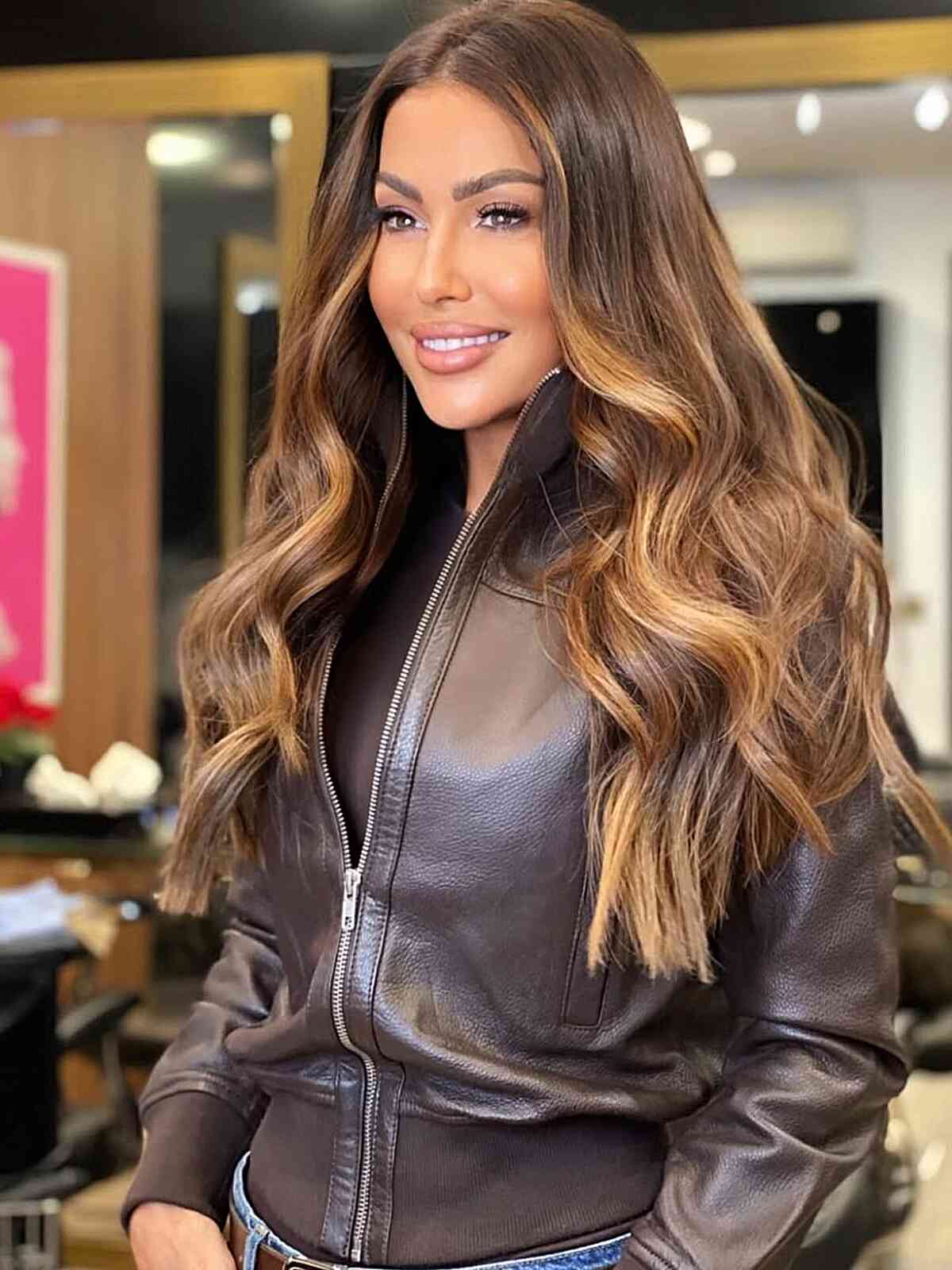 Stunning Long Layered Waves with Balayage Highlights