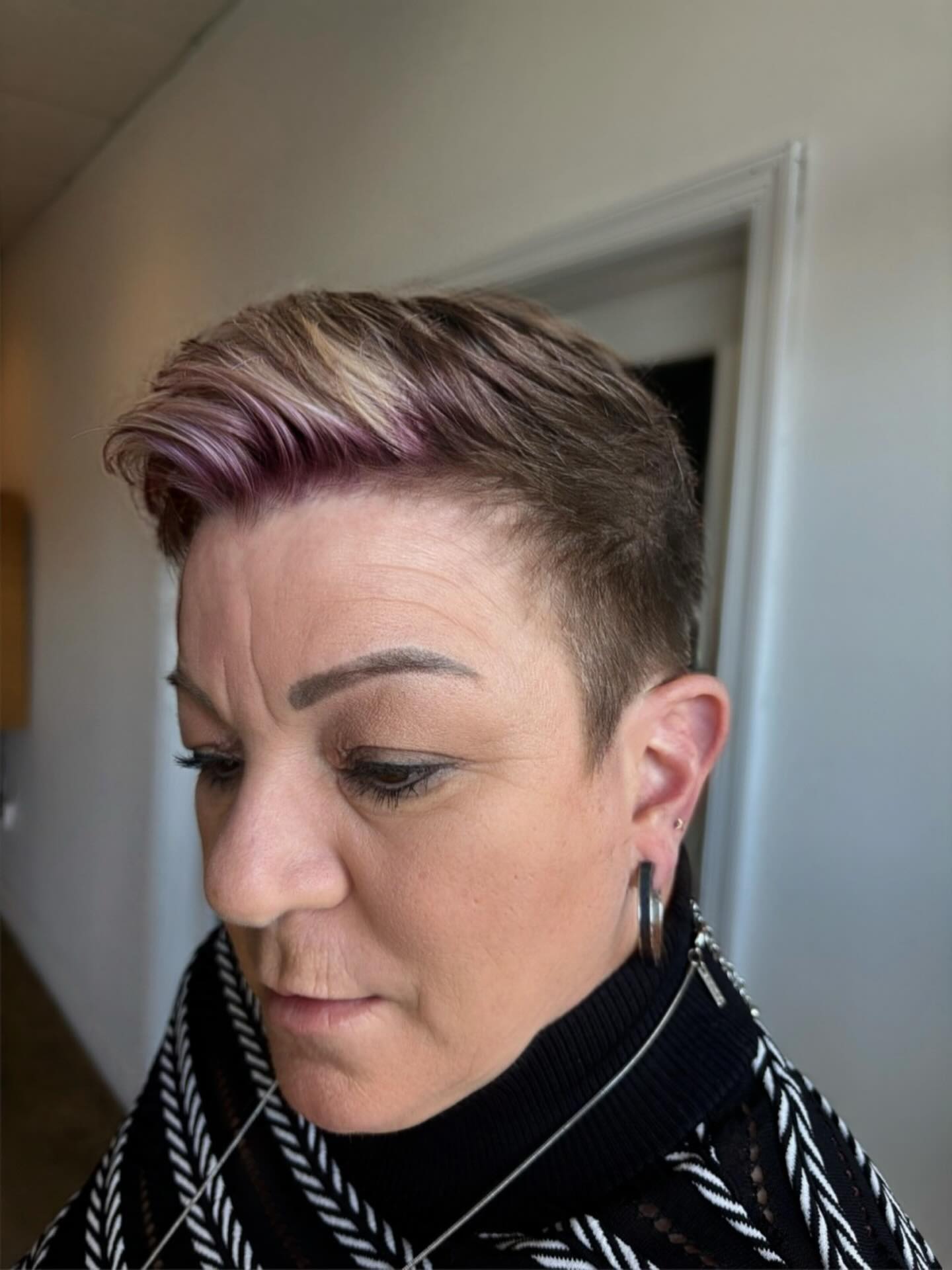 Subtle Undercut with Swept-Over Top and Lilac Highlights
