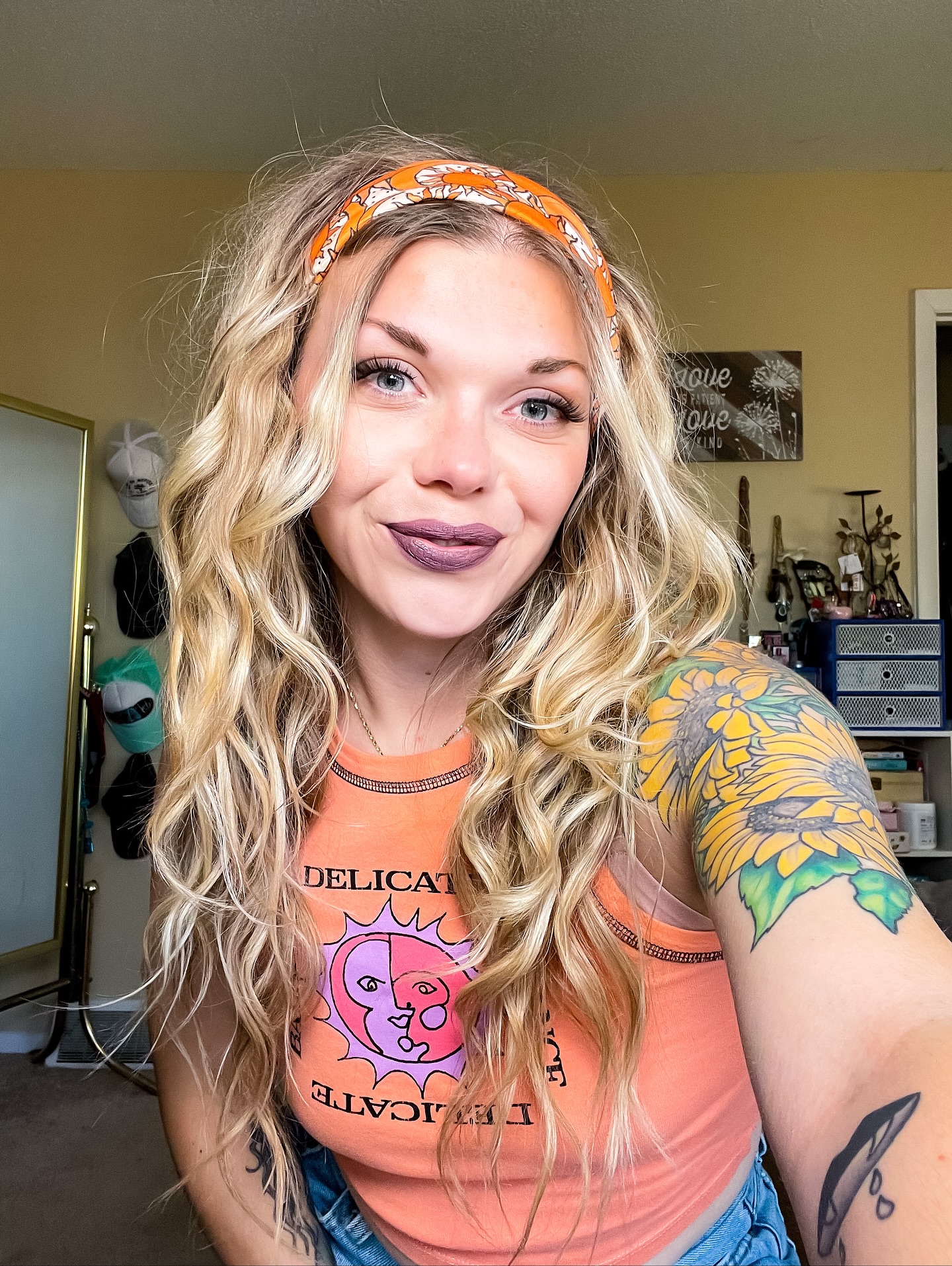 Sun-Kissed Blonde Waves with Vibrant Silk Bandana