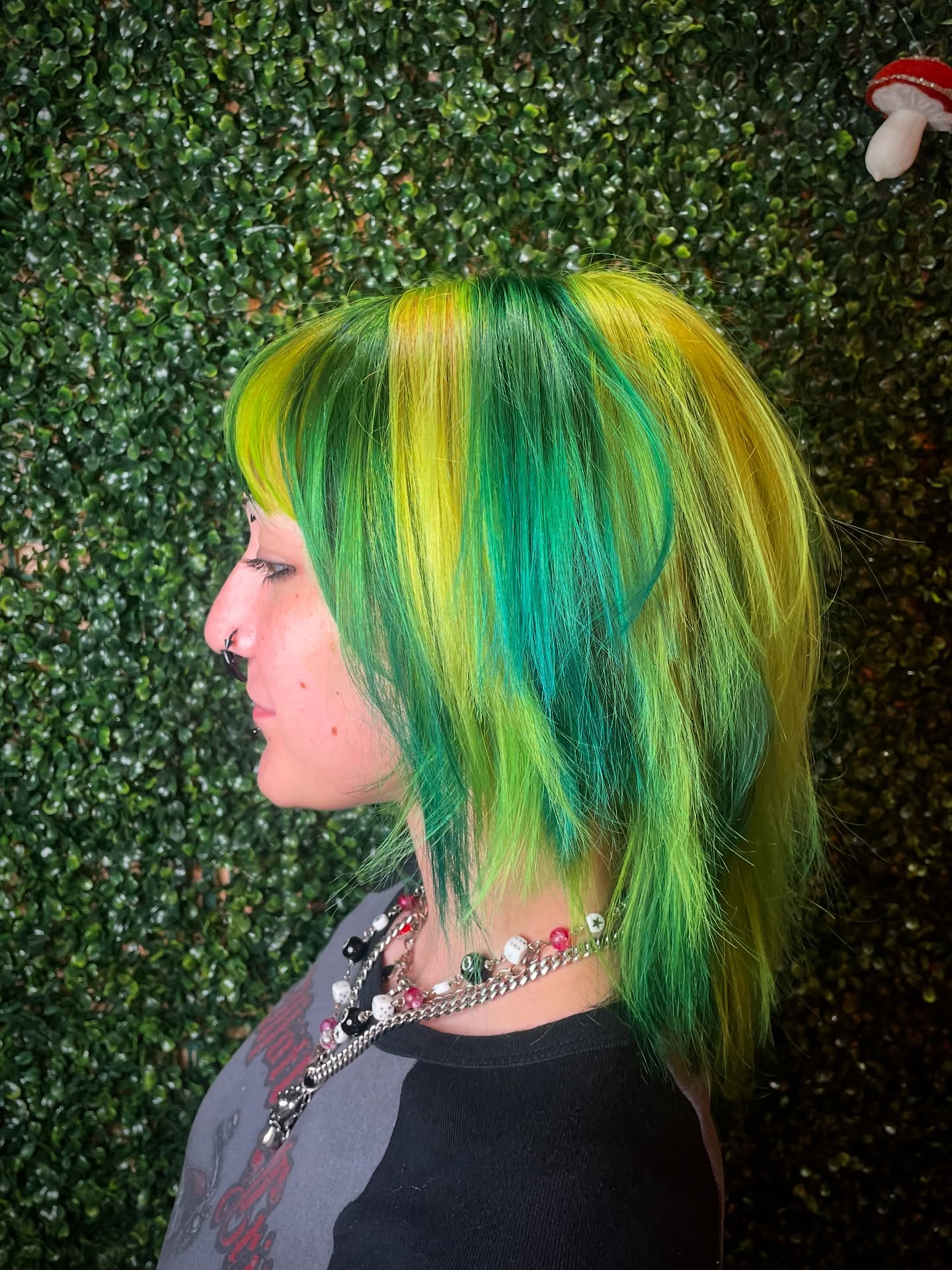 Vivid Lime and Turquoise Angled Bob