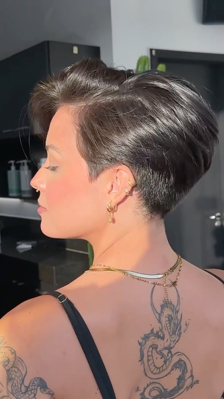 Edgy Brown Pixie with Sleek Undercut