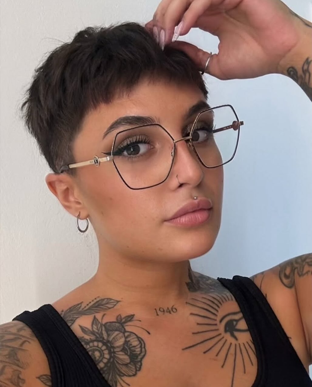 Edgy Short Brown Pixie with Textured Fringe