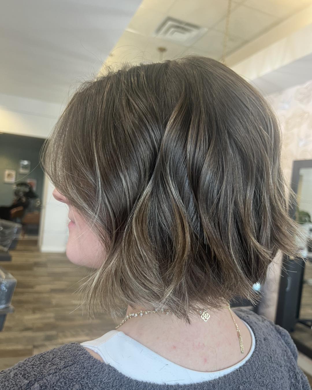 Textured Ash Brown Bob with Soft Waves