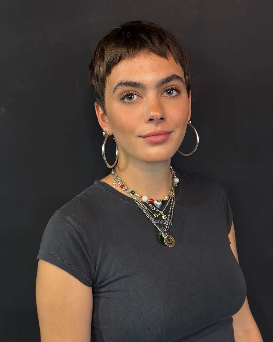 Trendy Brown Pixie with Textured Bangs