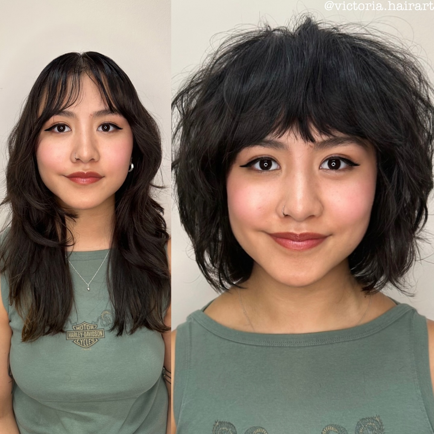 Bold Black Wavy Bob with Choppy Bangs