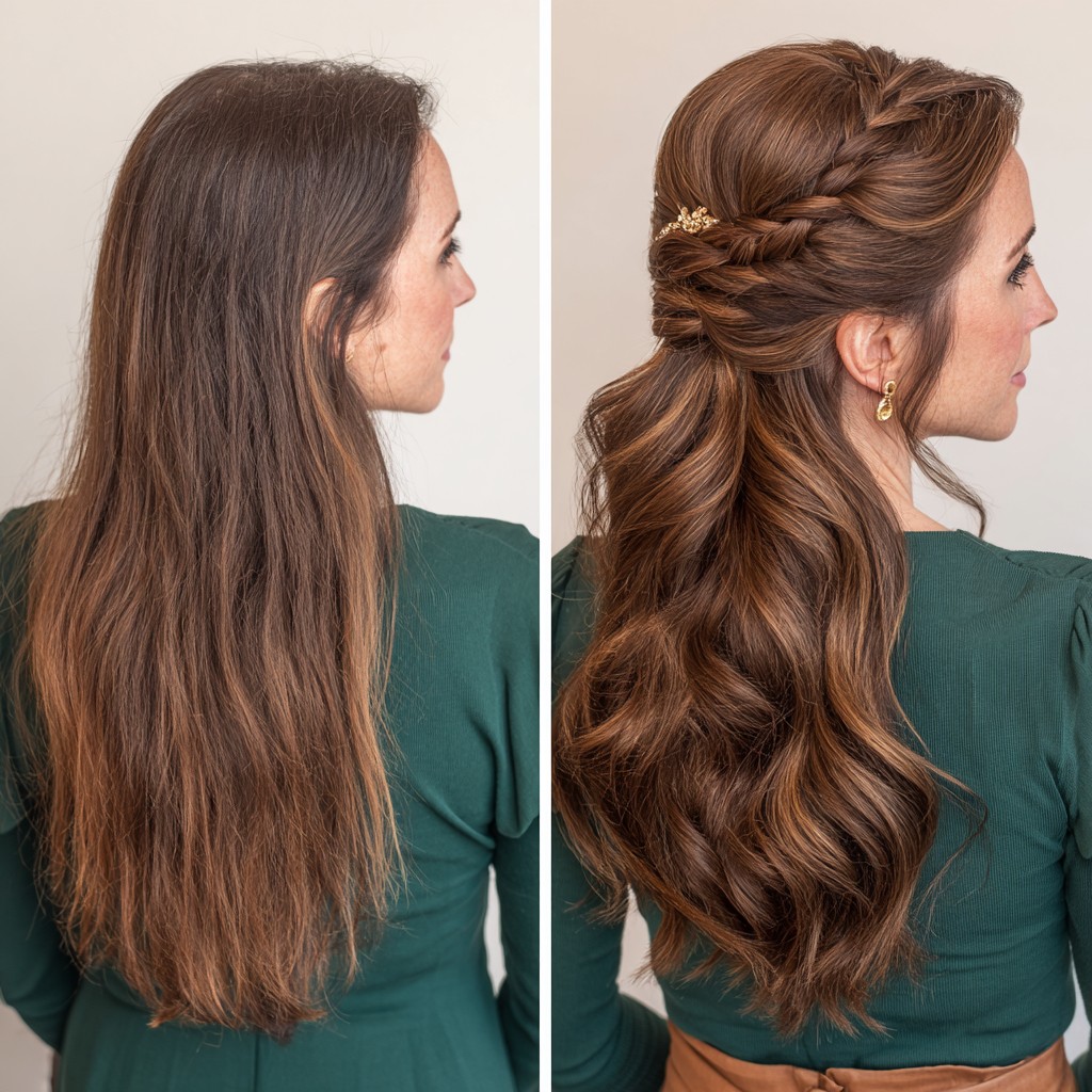 Braided Elegance with Golden Leaf Accents